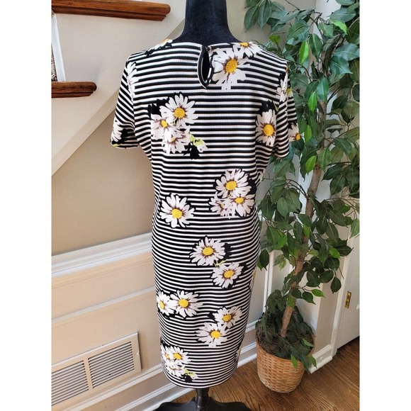 Violet b. Women Black & White Round Neck Short Sleeve Knee Length Dress Medium - Picture 7 of 12